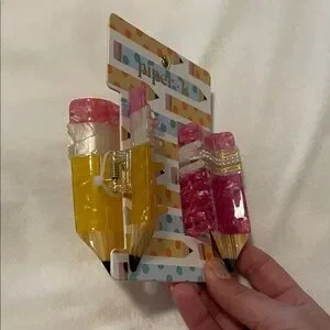 Piper K Vibrant Pink, Yellow, and Blue Pencil Hair Clips piper k Metal Pencil Claw Clips, 3pk - Pink, Yellow, & Blue  main image 3